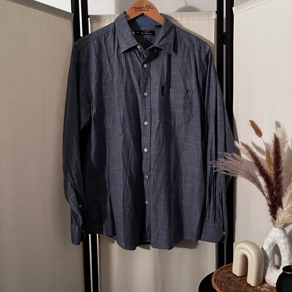 ✨Ben Sherman Chambray Dark Blue Long Sleeve Button Up